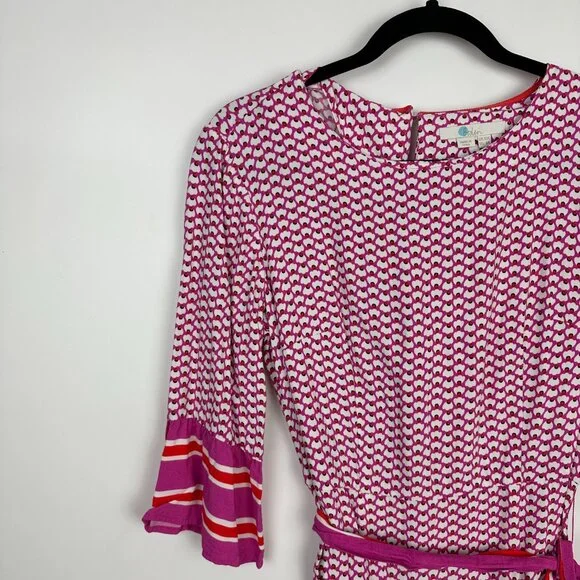 Boden Andrea 3/4 Sleeve Belted Dress Pink Red Size 6 - Picture 3 of 9